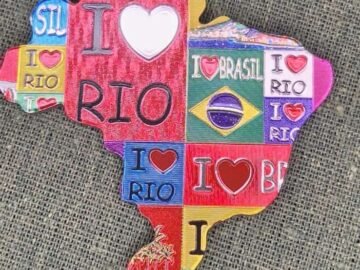 imã de geladeira de mapa de metal colorido, Eu amo Rio, lapa, Cristo, brasil, pão de açúcar, bondinho, Rio de Janeiro, Brasil