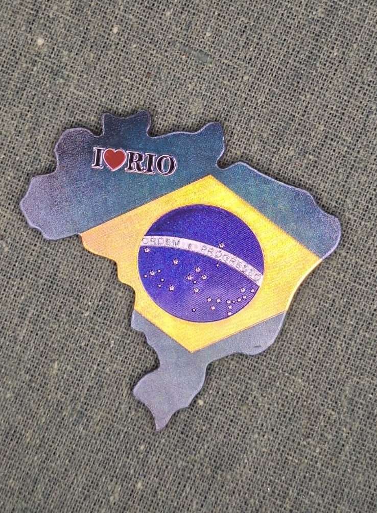imã de geladeira de mapa de metal eu amo Rio, brasil, bandeira do Brasil.
