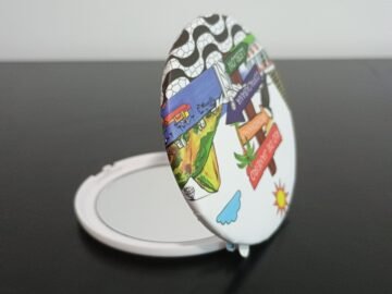 Espelho de plástico  placas com pontos turísticos do Rio de Janeiro, maracanã, Corcovado, Lapa, bondinho, bandeira do Brasil, Leblon.