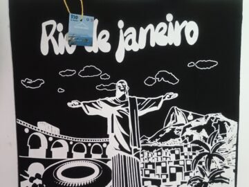Ecobag preta do Rio de Janeiro com o Cristo, Maracanã, Lapa, Bondinho, Favela, Calçadão de Copacabana